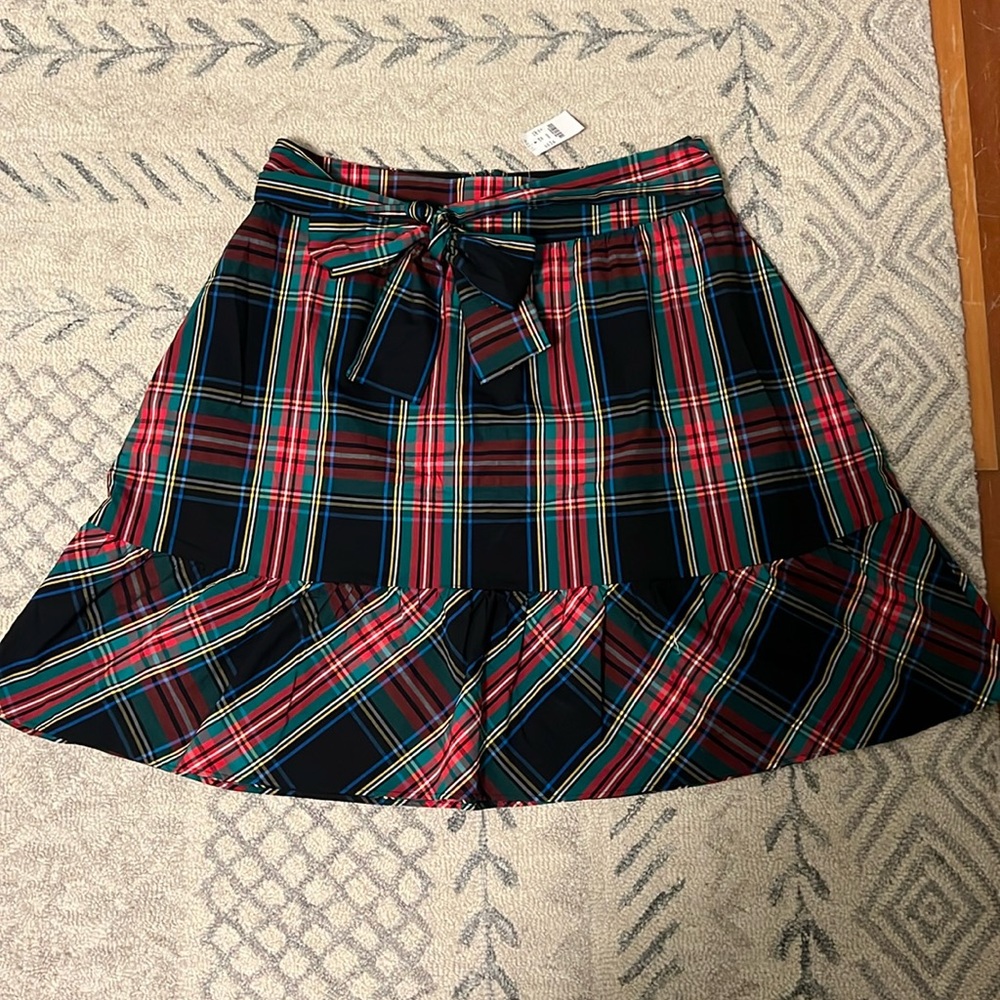 J.Crew Factory Tartan Plaid A-Line Skirt with attached ribbon belt